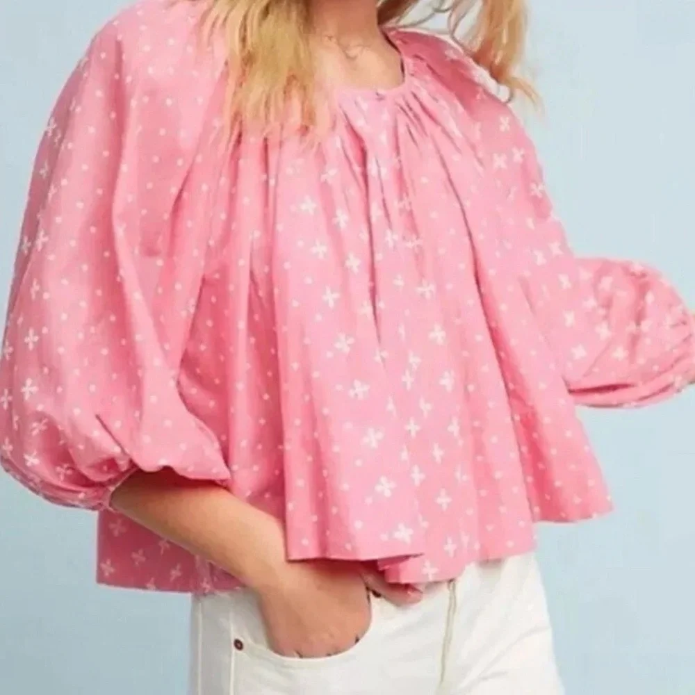 Pink Patterned Women's Boho Blouse - Picture 5 of 6